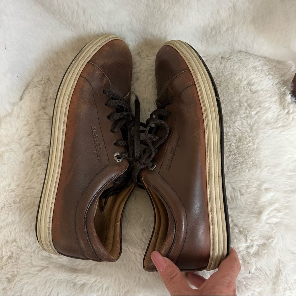 Salvatore Ferragamo Brown Newport Casual Sneakers Leather Lace Up Sneakers 8 View 4
